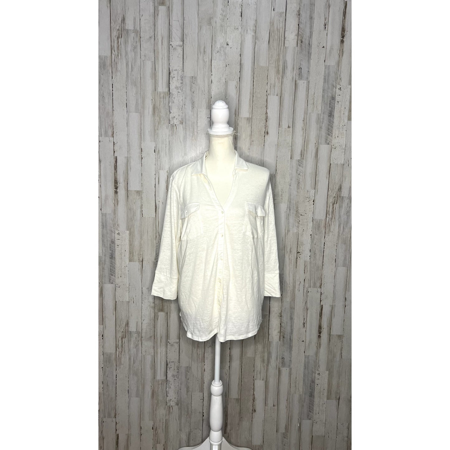 NWT J. McLaughlin Women's XL White Brynn Knit Button-Up Shirt Long Sleeve