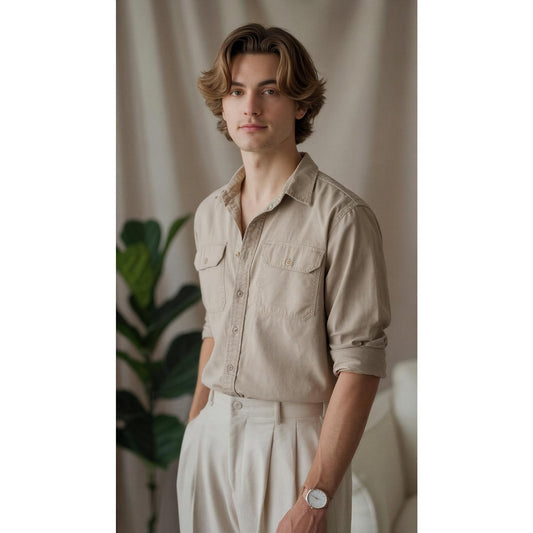 Polo Ralph Lauren Utility Field Shirt Jacket Overshirt Beige Men's Size Medium