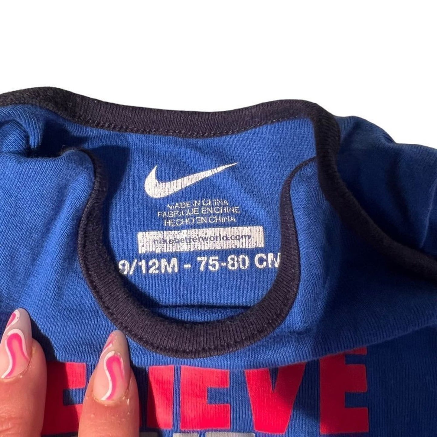 NIKE “Believe the Hype” Baby 6/9M Blue Onesie