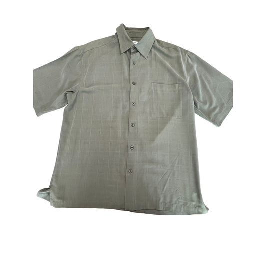 Silk Icon Men's Medium 100% Silk Seafoam Green Short Sleeve Button-Down Shirt