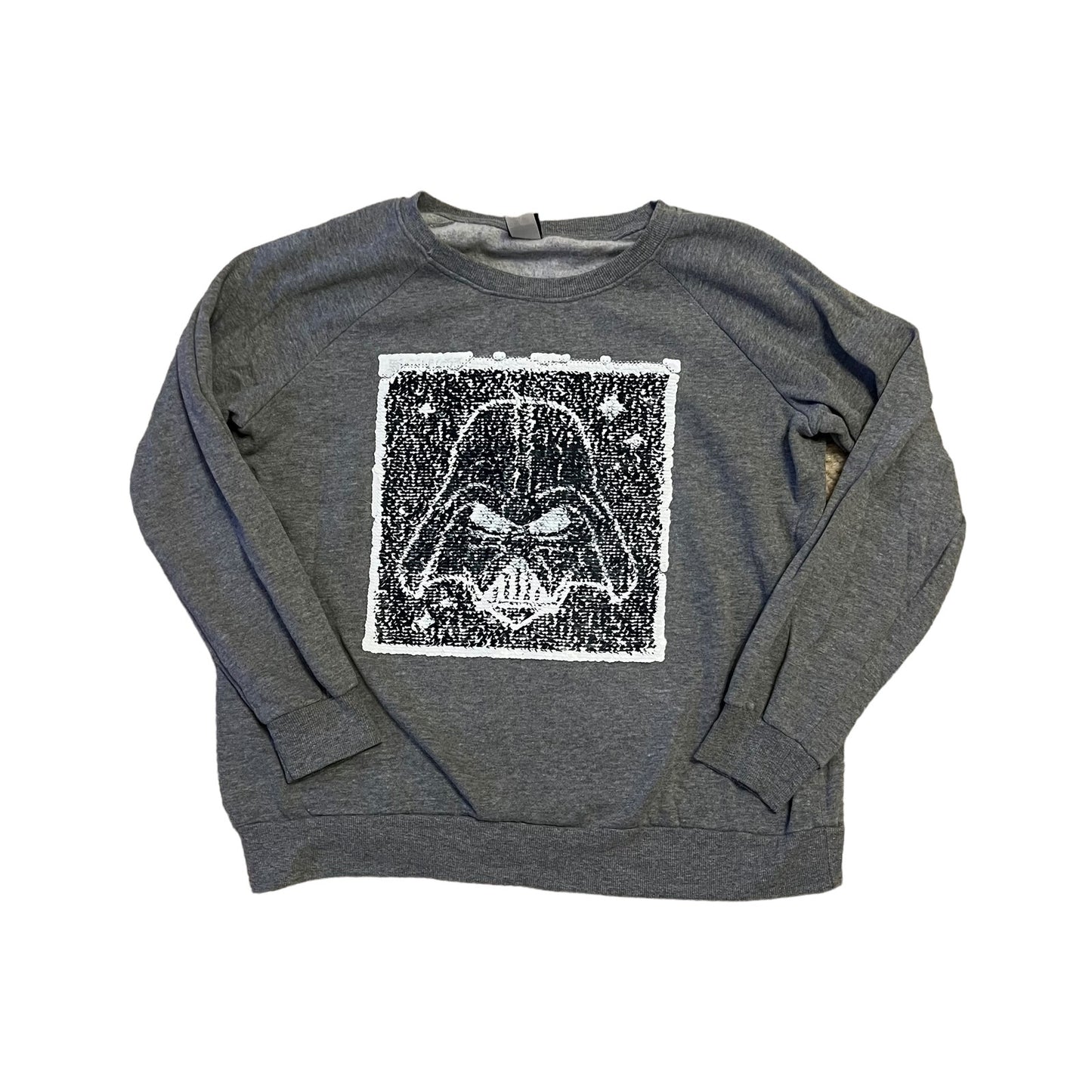 Star Wars Women's Large Gray Crew Neck Sweatshirt Reversible Sequin Darth Vader