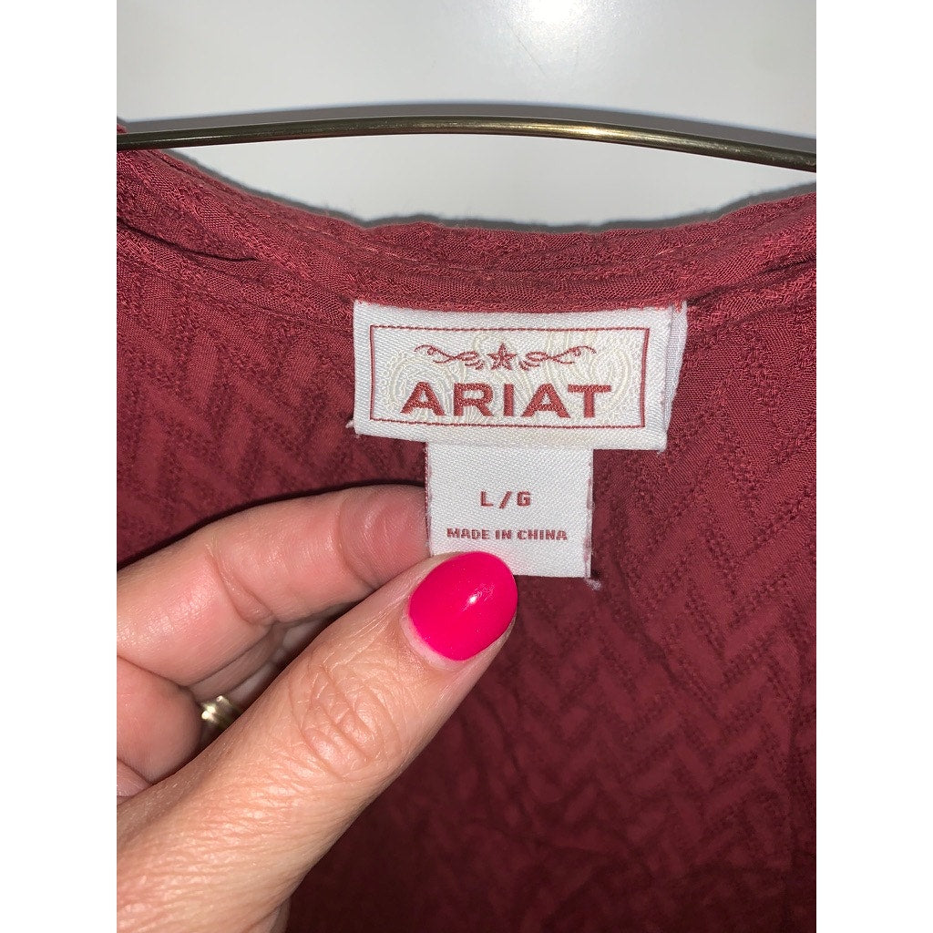 Ariat Women's Long Sleeve Blouse Red Size Large Round Neck