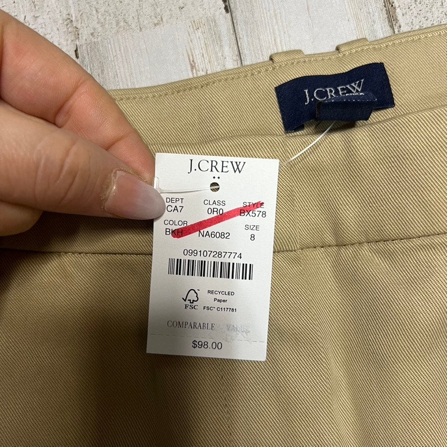 NWT J.Crew Women's Size 8 Khaki Chino Pants Beige Pleated Front