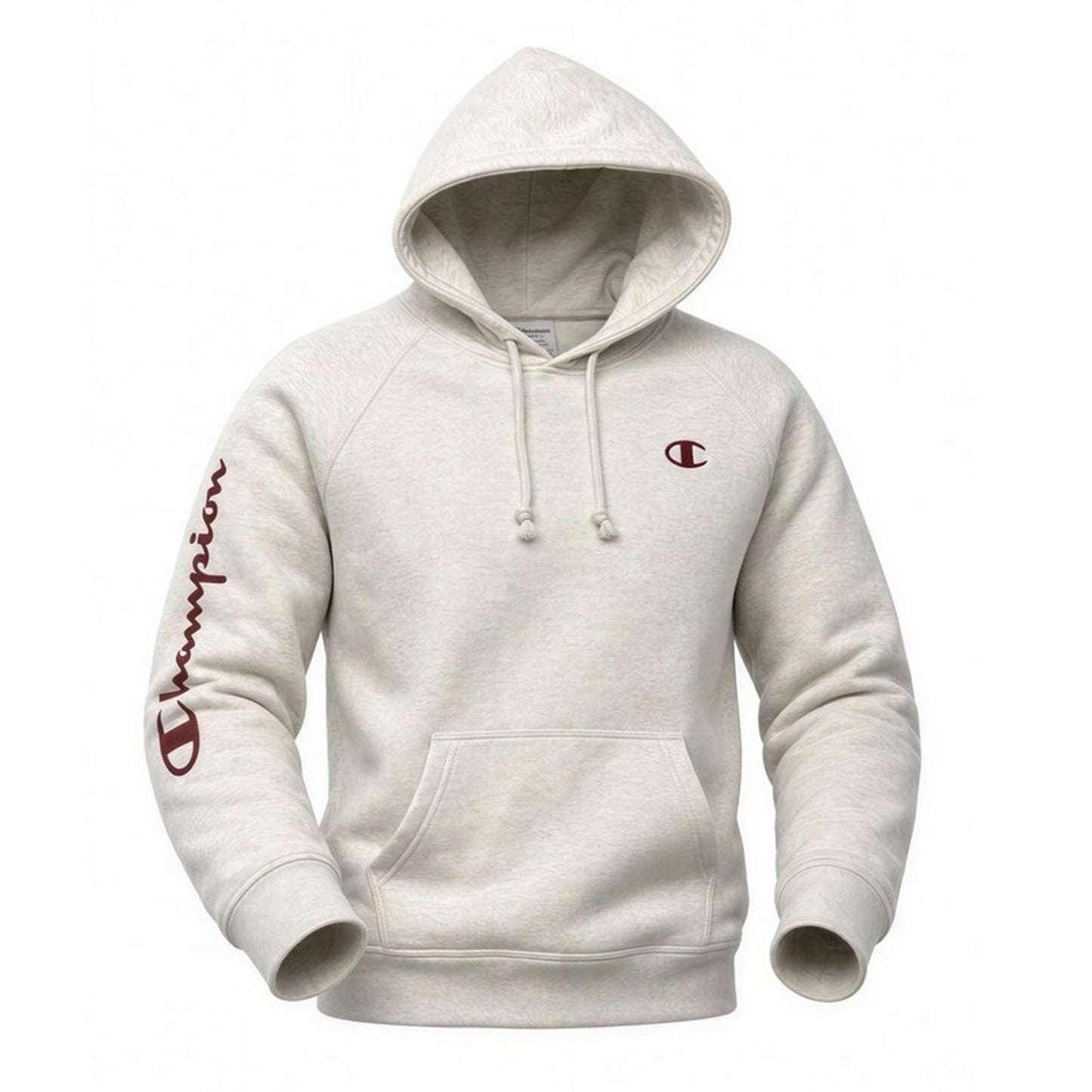 Champion Hoodie Womens Size Small Oatmeal Heather Pullover Script Sleeve Logo