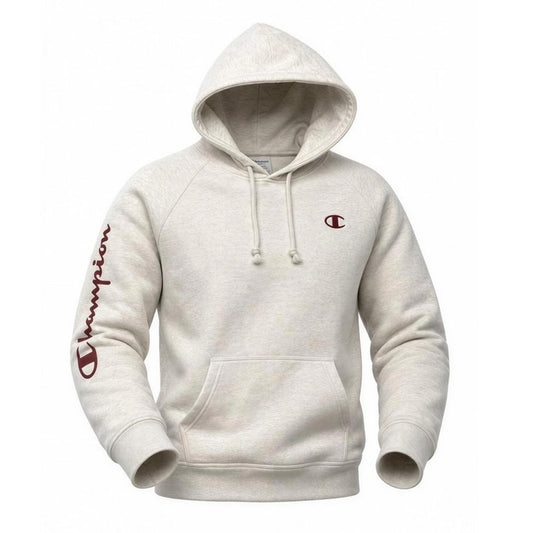 Champion Hoodie Womens Size Small Oatmeal Heather Pullover Script Sleeve Logo