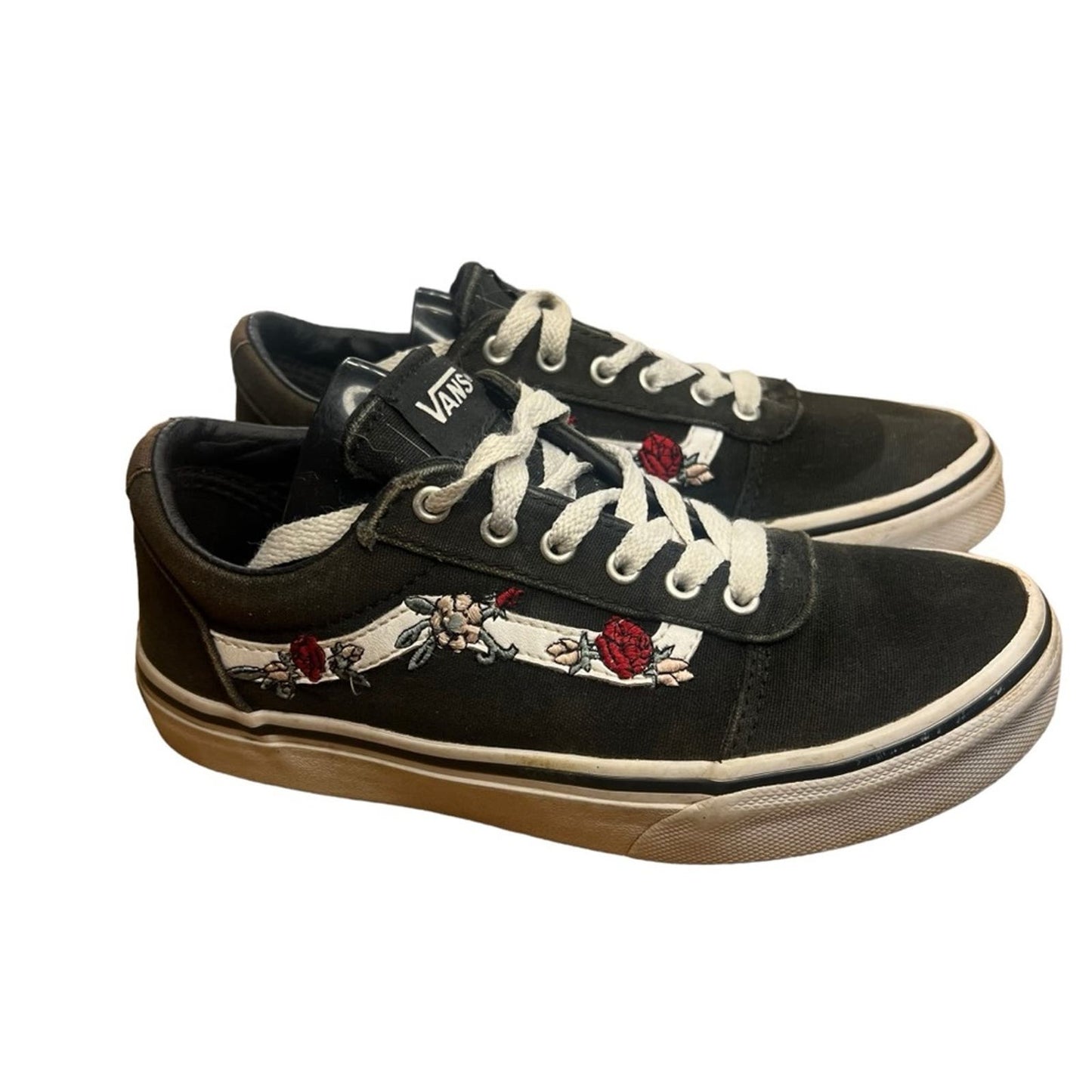 Vans Ward Low Top Floral Embroidery Youth Skate Shoes/Sneakers - Missy Size 2.0