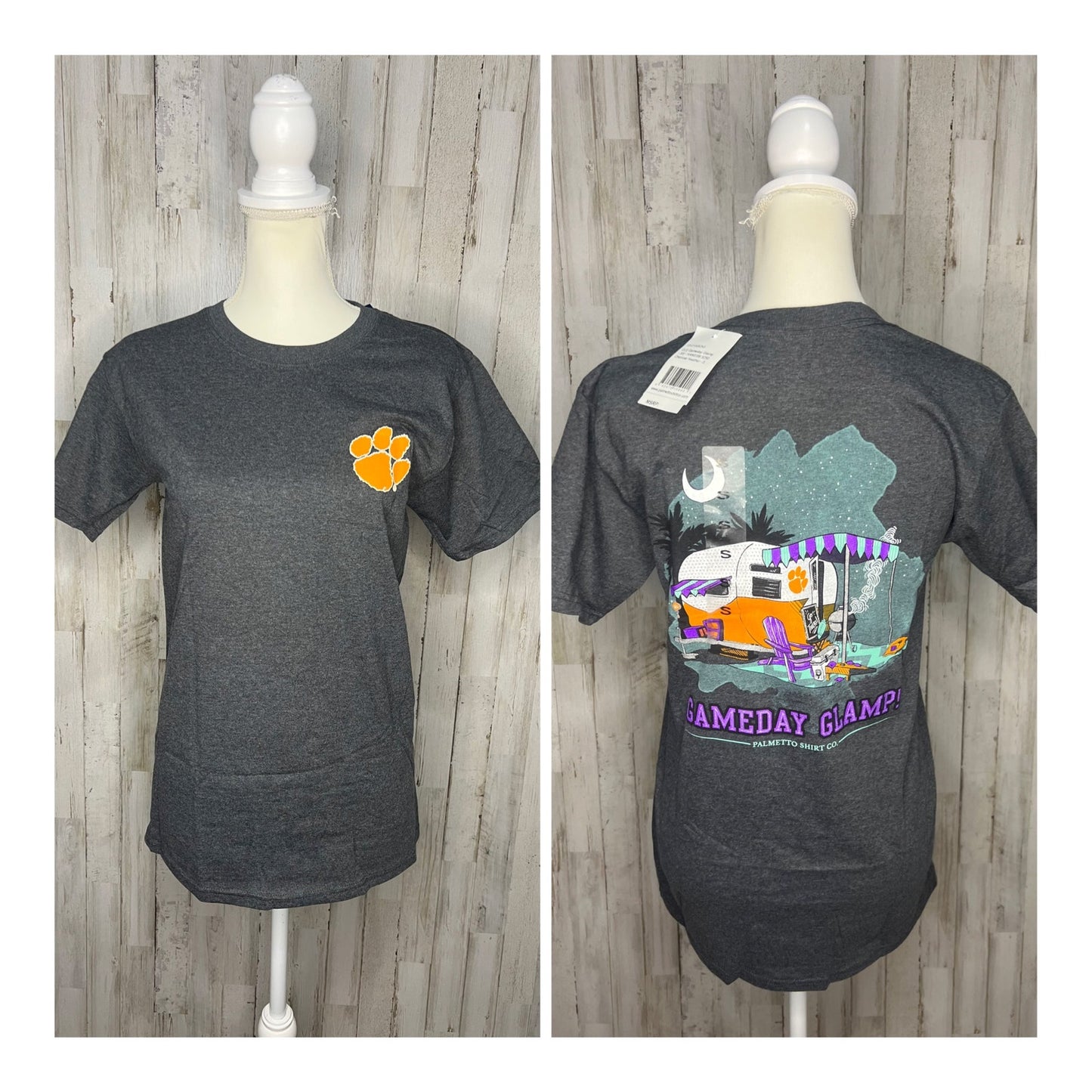 NWT Clemson Tigers 'Gameday Glamp!' Women's Gray Short Sleeve Graphic Print Tee