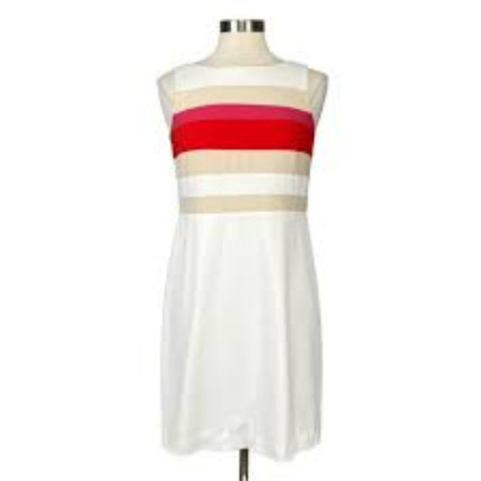 White House Black Market Women's White Multicolor Size 10 Stripe Sheath Dress