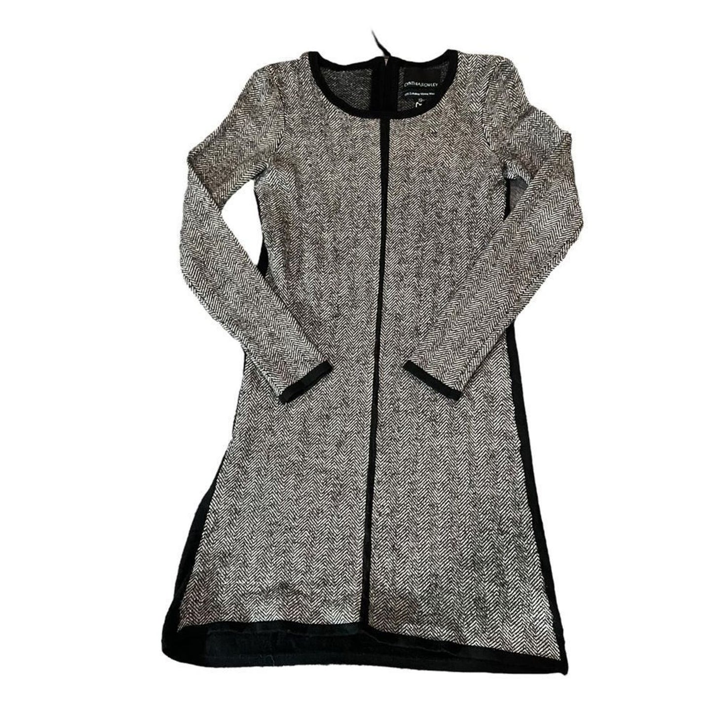 Cynthia Rowley Fine Merino Wool Sweater Dress Herringbone Long Sleeve XS