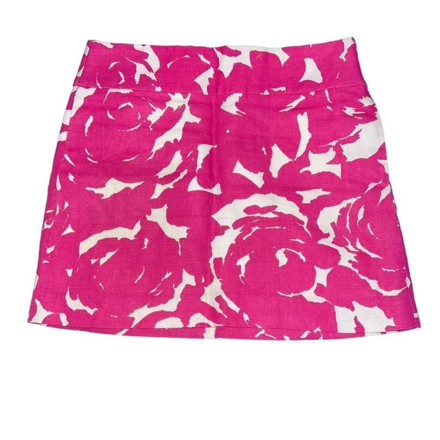 J. Crew Pink and White 100% Linen Floral Mini Skirt Size 2