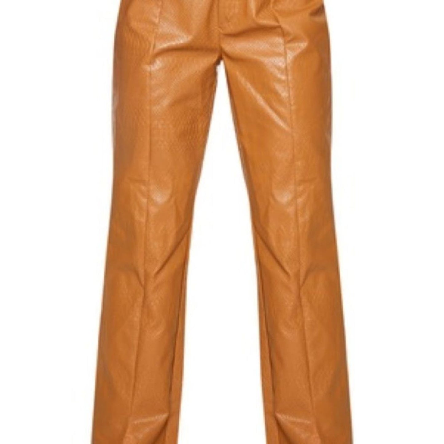 NWT Pretty Little Thing Tan Faux Leather Croc Split Hem Skinny Pants Size 14