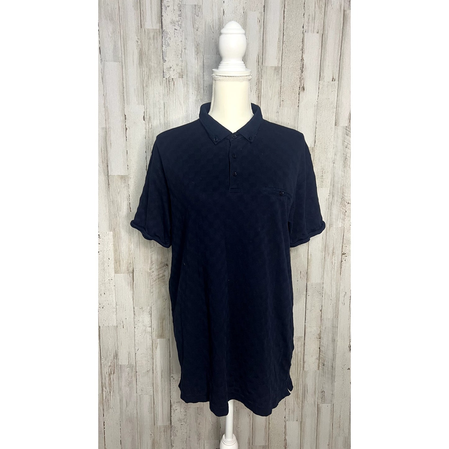 Denim & Flower Men's Size Large Casual Navy Textured Polo Shirt