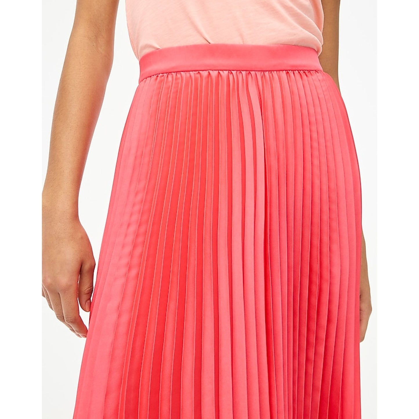 NWT J.Crew Factory Women's Medium Pink/Coral Pleated Elastic Waist Midi Skirt