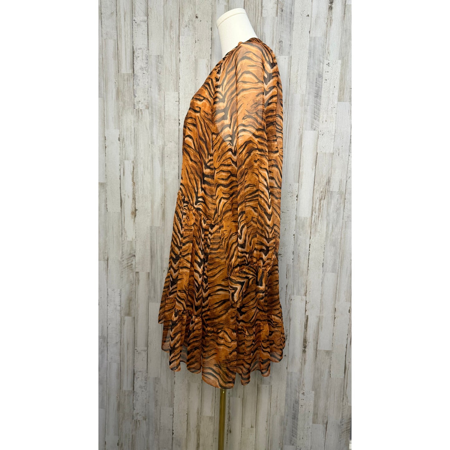 Misa Los Angeles Tiger Print Mini Dress Multicolor Long Sleeve Medium