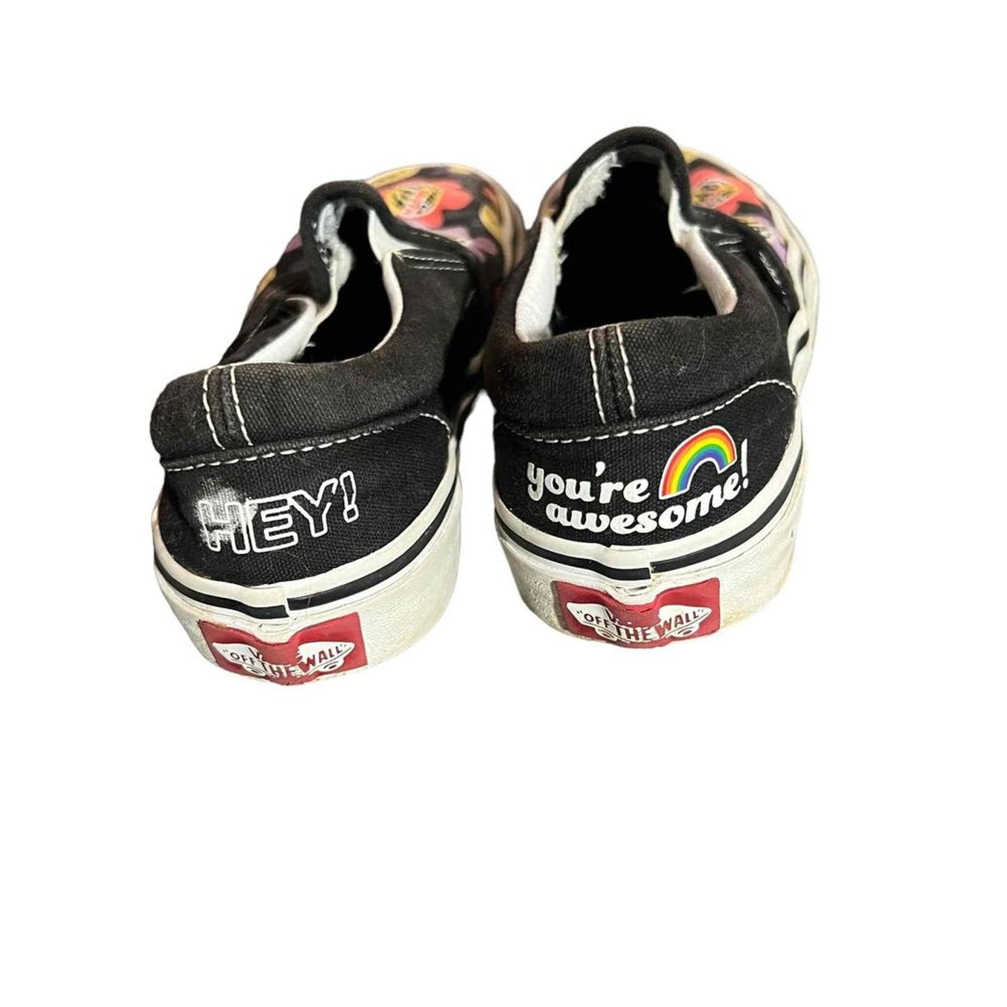 Vans Kids Black Slip-On Radically Happy "You're Awesome" Canvas Shoes Size 12.0