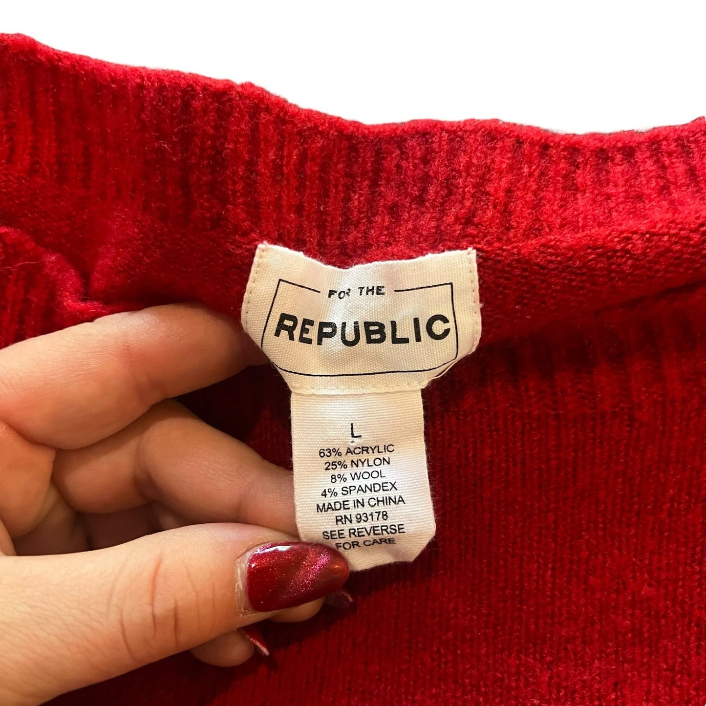 For The Republic Women's Large Red Ruffle Flared Sleeve Pullover Sweater