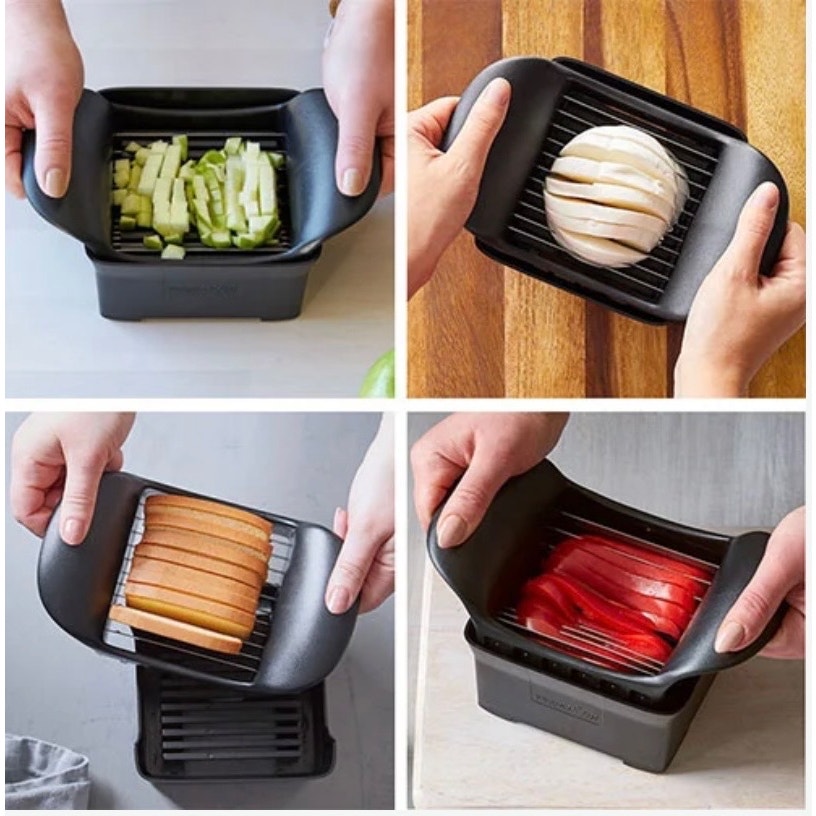 Pampered Chef Quick Slice Food Slicer Cutter w/ Catch Tray Black 2pc