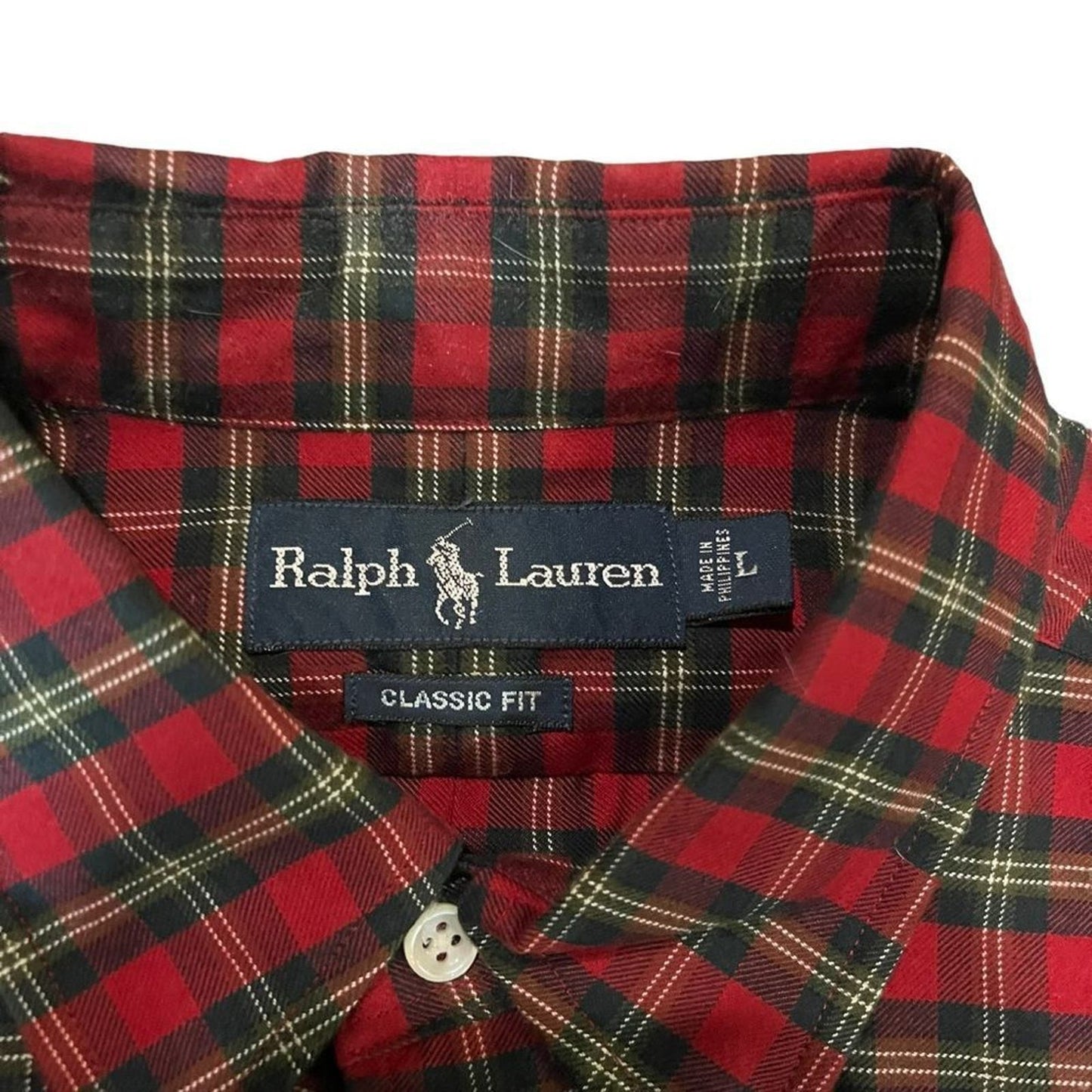 Ralph Lauren Red & Green Plaid Button Down Shirt Size Large