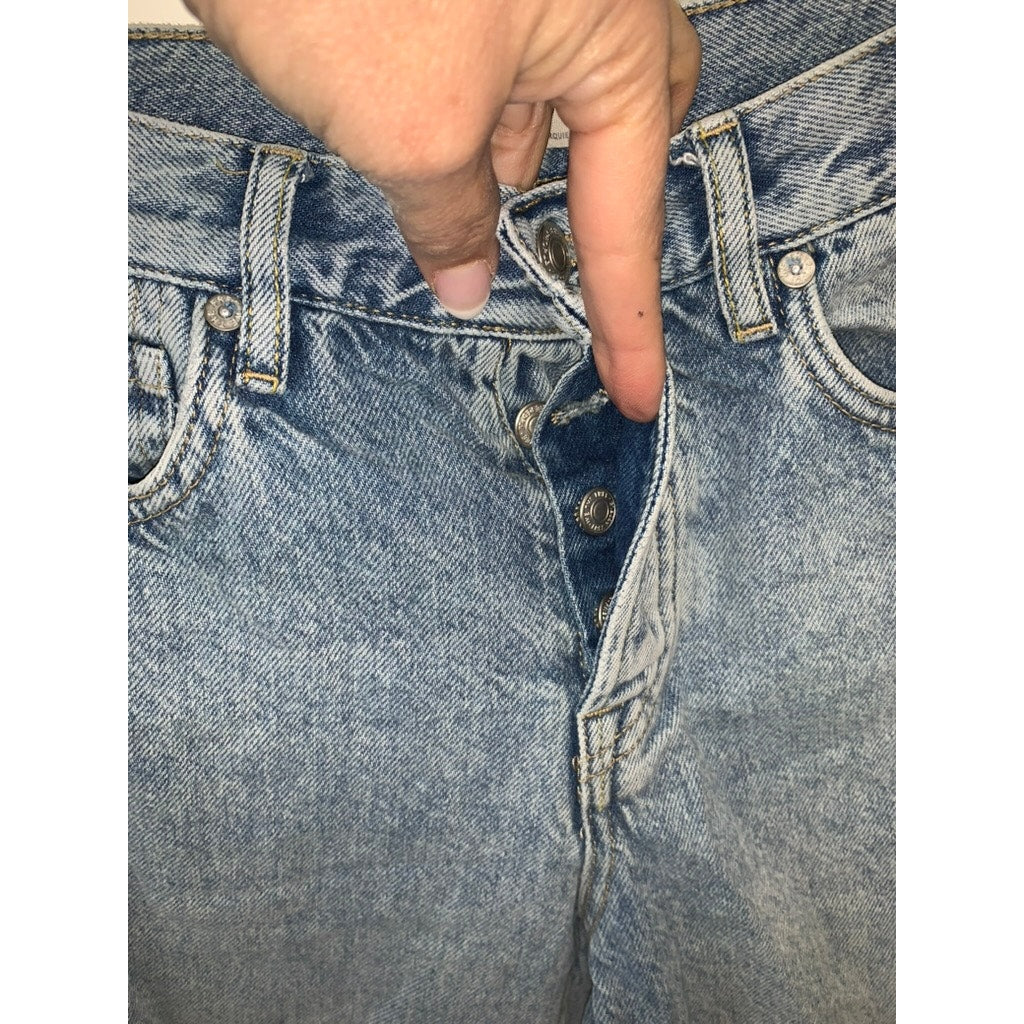 We The Free Women's Distressed Straight Leg Jeans Size 25 Blue Denim