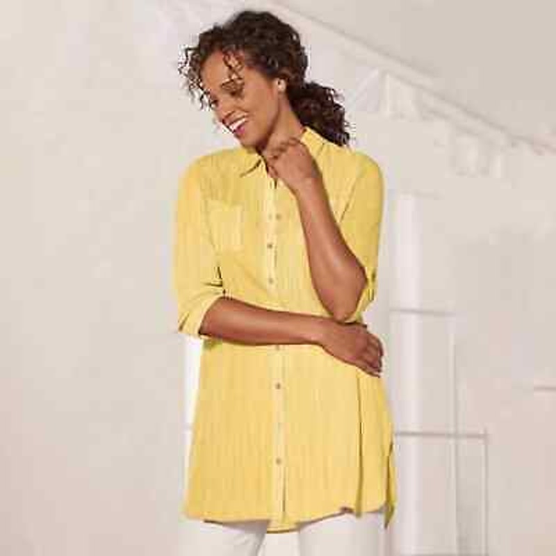 Soft Surroundings Women's Medium Yellow Long Sleeve Button-Up Shirt