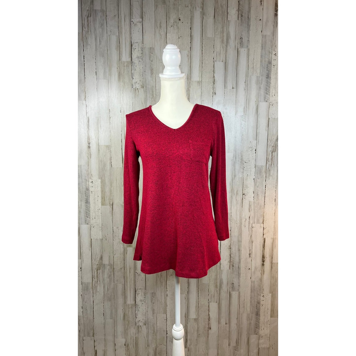 Soma Women's Size XS Long Sleeve Red Tunic Pocket Front Top V-Neck Blouse