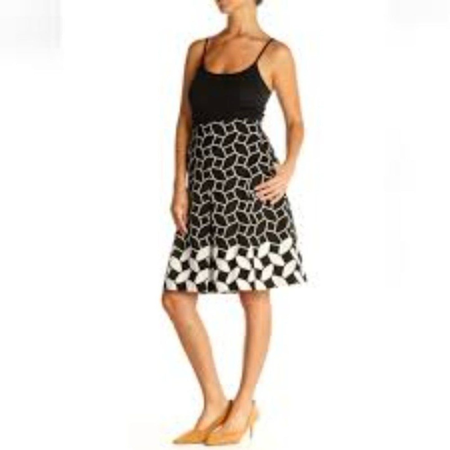 TALBOTS Women's A-Line Midi Skirt Geometric Black White 16