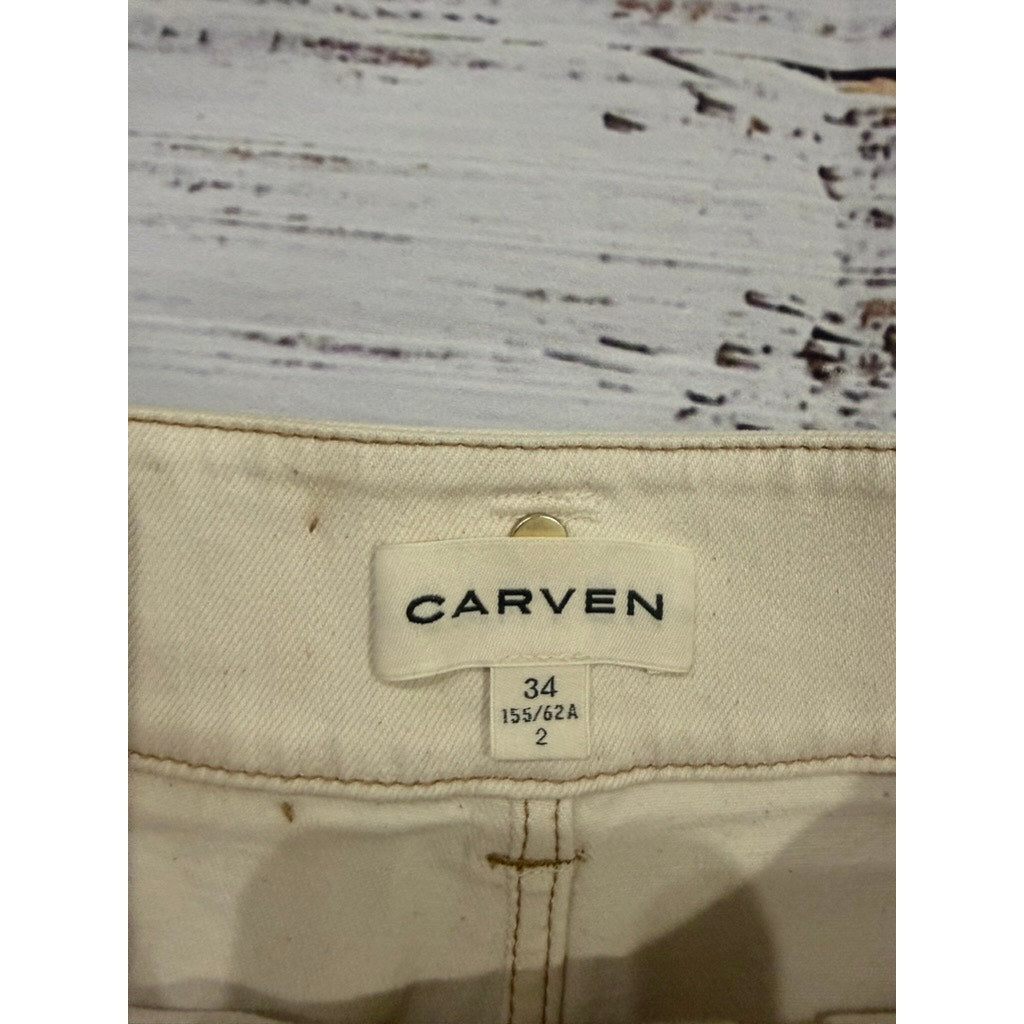 CARVEN Women's Beige Cargo Ankle Denim Jeans Pants Size 2 Straight Leg Casual