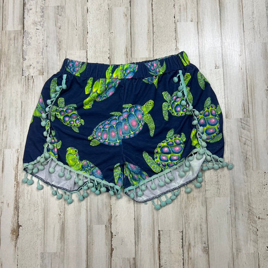 Simply Southern Women's Lounge Shorts S/M Navy Green Sea Turtle Pom-Pom Trim