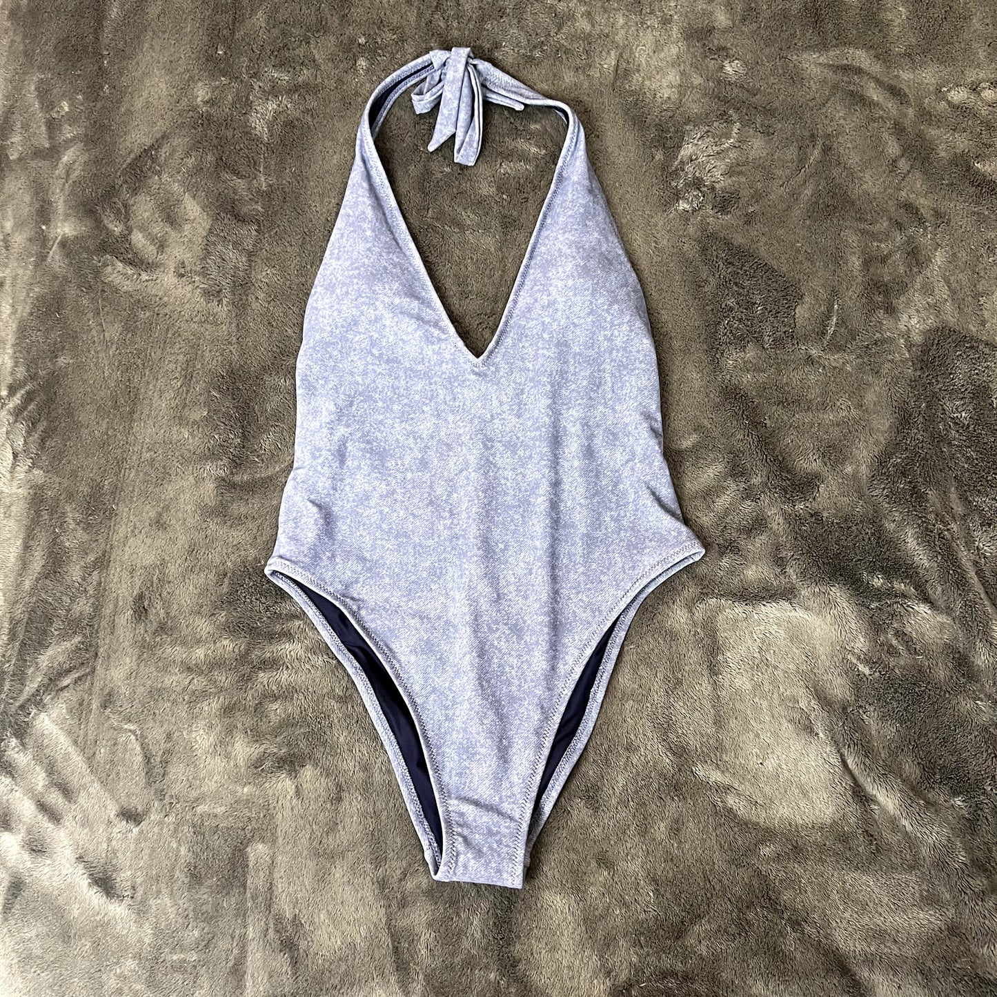 NWT Aerie Women's Medium Halter Tie Back Low Cut One Piece Swimsuit Blue