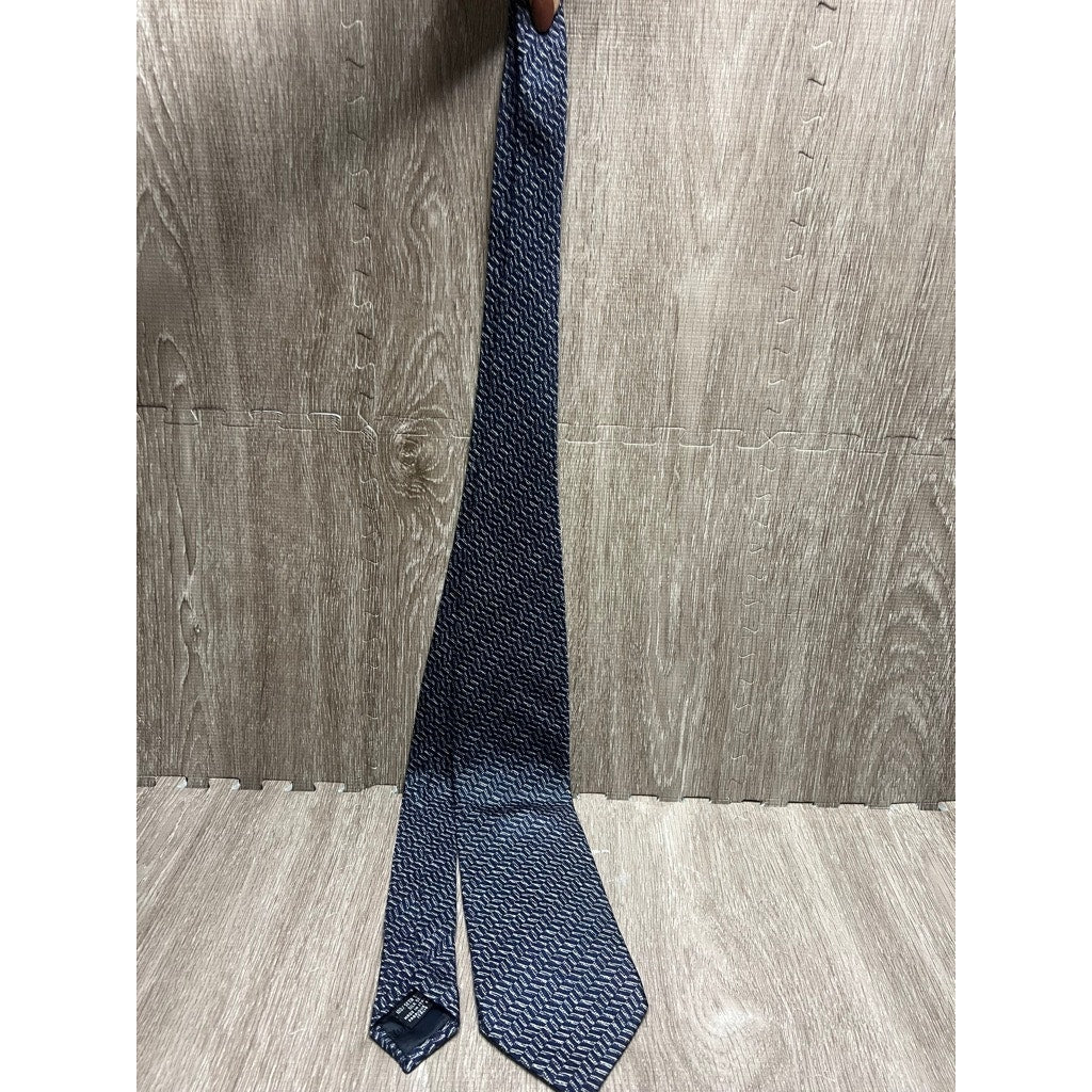 Armani Men's Blue Geometric Silk Tie Classic Length Designer Style