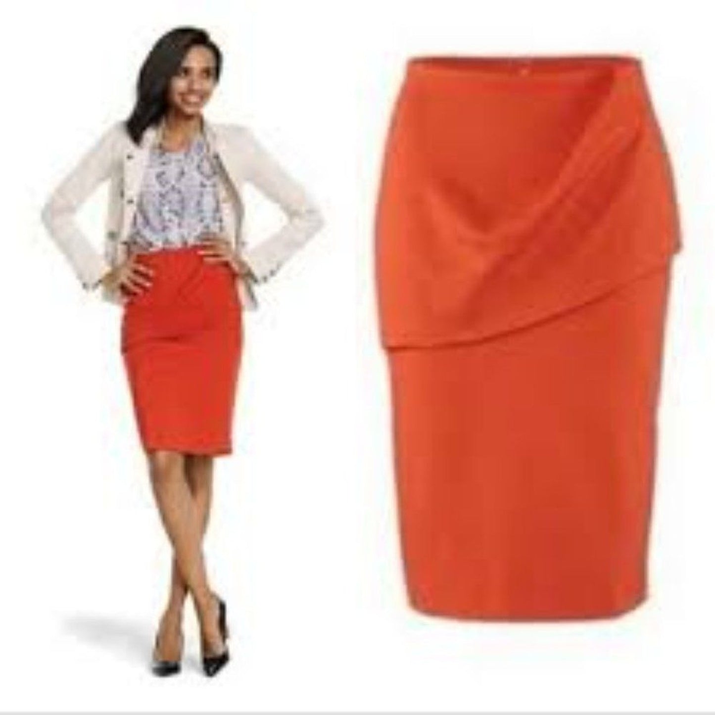 CAbi Pencil Skirt Womens Size 8 Turmeric Orange Draped Asymmetrical Knee