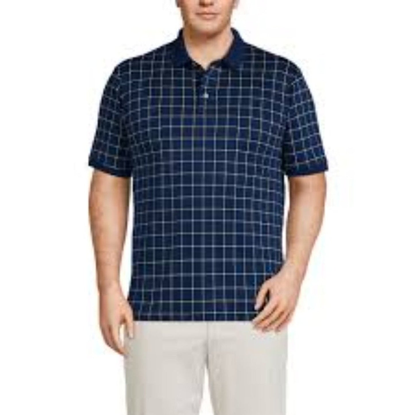 IZOD Polo Shirt Men's 2XL Navy Blue Windowpane Grid Short Sleeve Golf