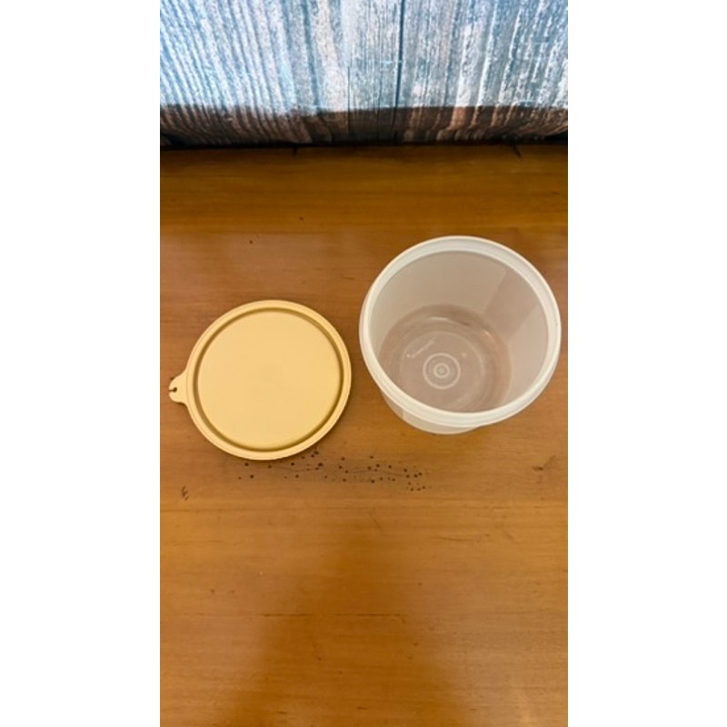 Vintage Tupperware Round Storage Container Sheer with Yellow Lid 215-97