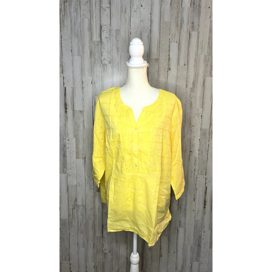 NWT Talbots Women's Plus 2XP Yellow 3/4 Sleeve Blouse Casual Spring Top