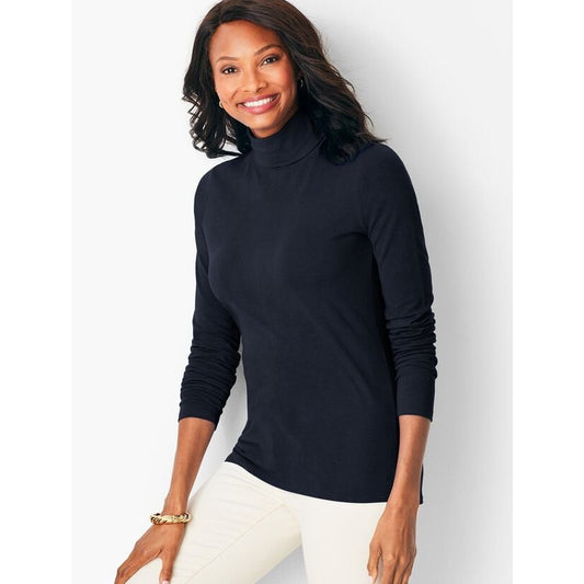 Talbots Petite Women's Petite Black Long-Sleeve Turtleneck Sweater Blouse