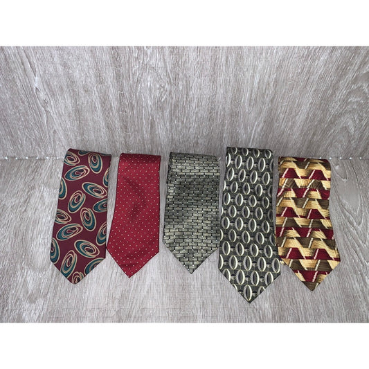 Vintage Silk Necktie Collection Set of 5 Multicolor Geometric Ties