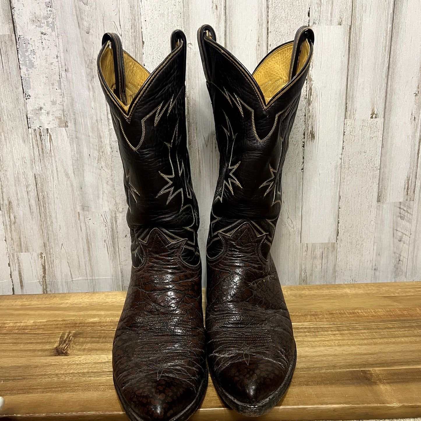 Tony Lama Made in U.S.A Men's Size 14 Brown Leather Pointed Toe Western Boots