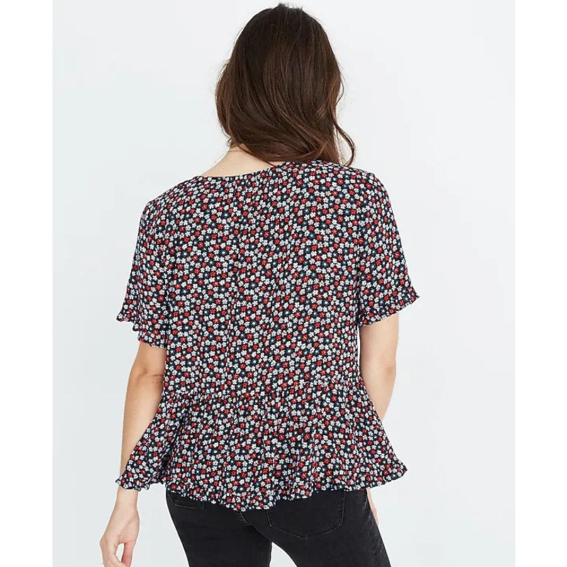 Madewell Women's XS Stanza Ruffle-Hem Short Sleeve Casual Floral Blouse