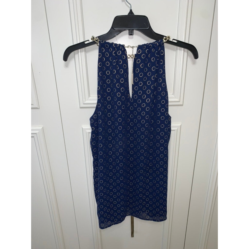 NWT Michael Kors Women's Chain Halter Blouse Large Blue Gold Party