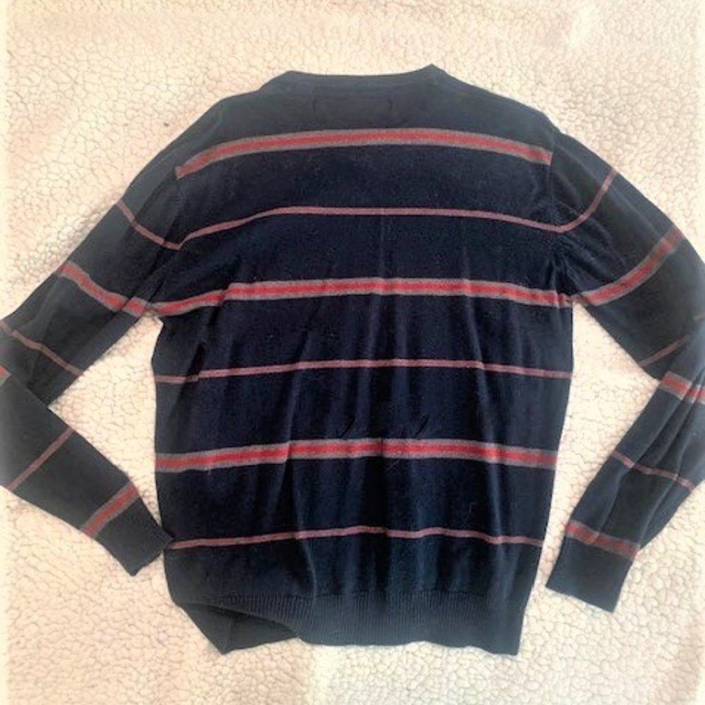 preppy crew neck navy striped sweater