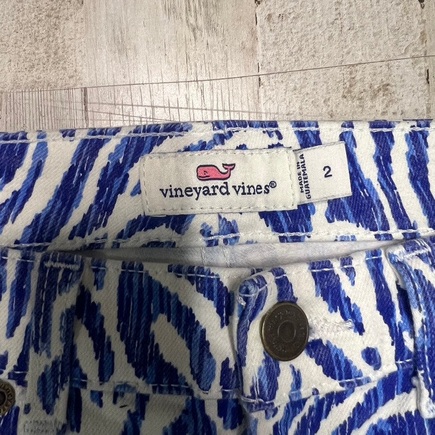 Vineyard Vines Women's Size 2 White & Blue Zebra Print Skinny Jeans