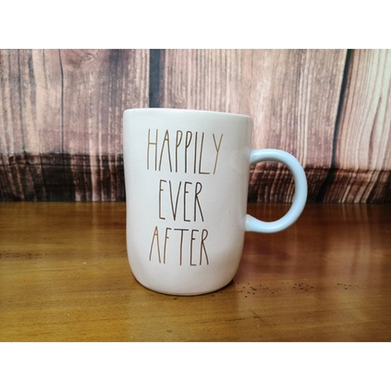 Rae Dunn Mug HAPPILY EVER AFTER White Minimalist Coffee Tea Cup Handle