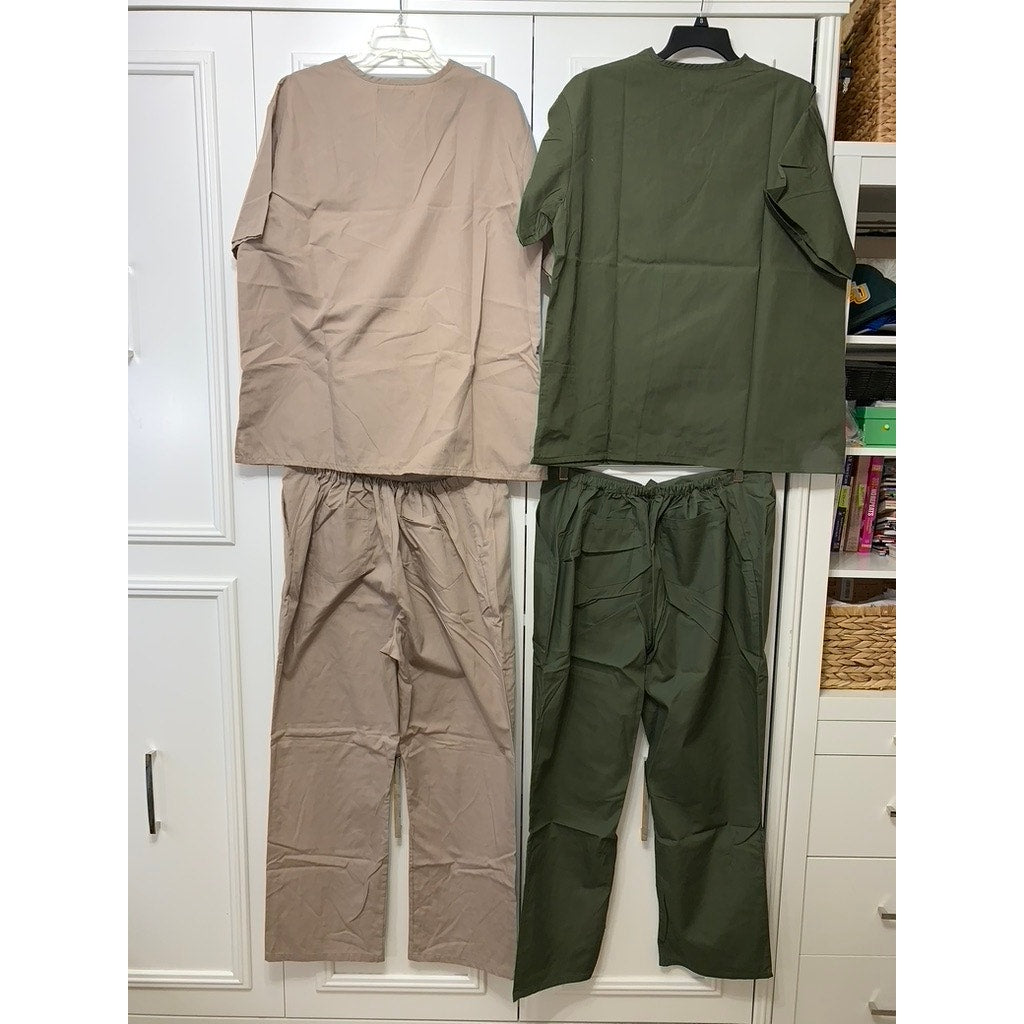 Natural Workwear Unisex Scrub Set 4 Pc Beige & Green Size Large