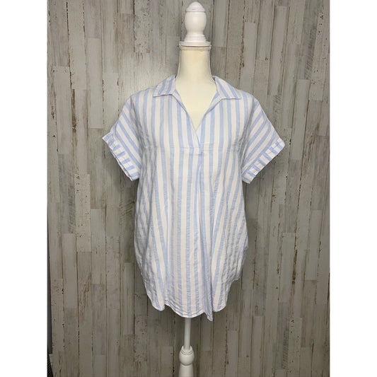 Jane And Delancey Women's Size Large Blue Striped Popover Blouse