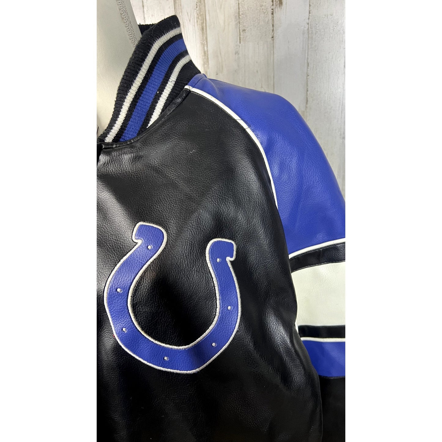 Indianapolis Colts Men's XL Black Leather Bomber Jacket NFL Official Merchandise