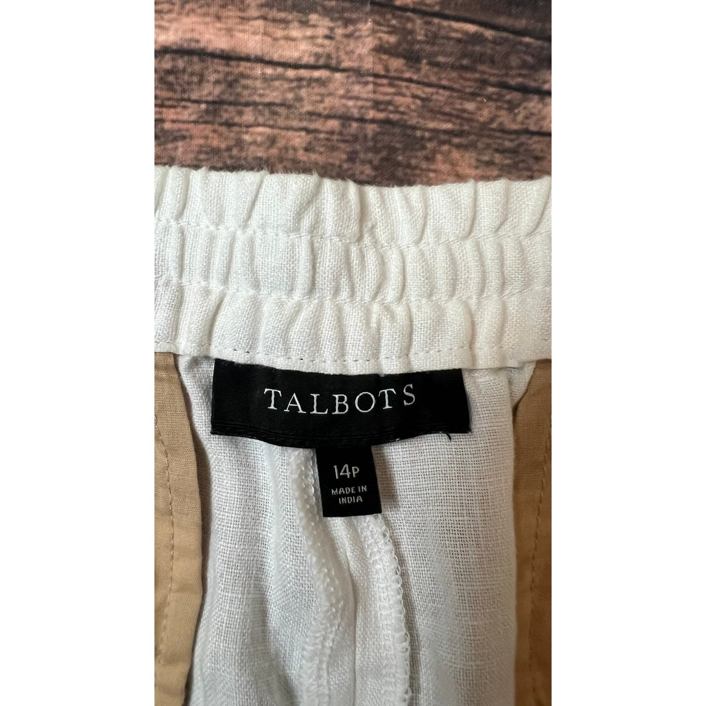 Talbots Women's Petite Size 14 100% Linen White Beach Pants Elastic Waist Casual