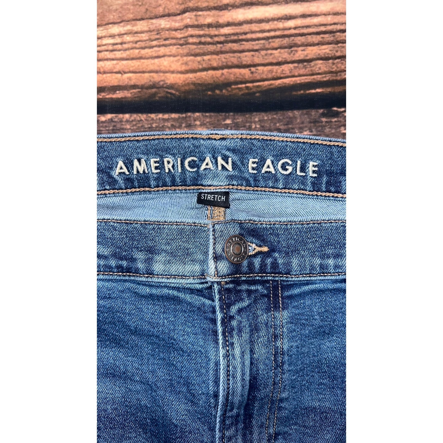 American Eagle Women's '90s Straight Jeans Size 16 Short Blue High-Rise Stretch