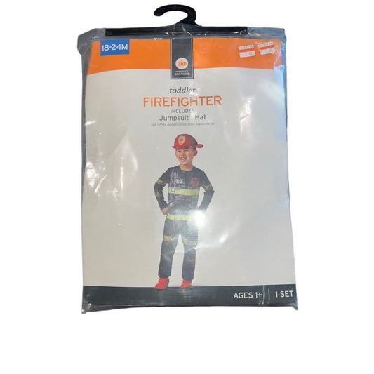 Toddler Firefighter Halloween Costume Jumpsuit Hat 18-24 months