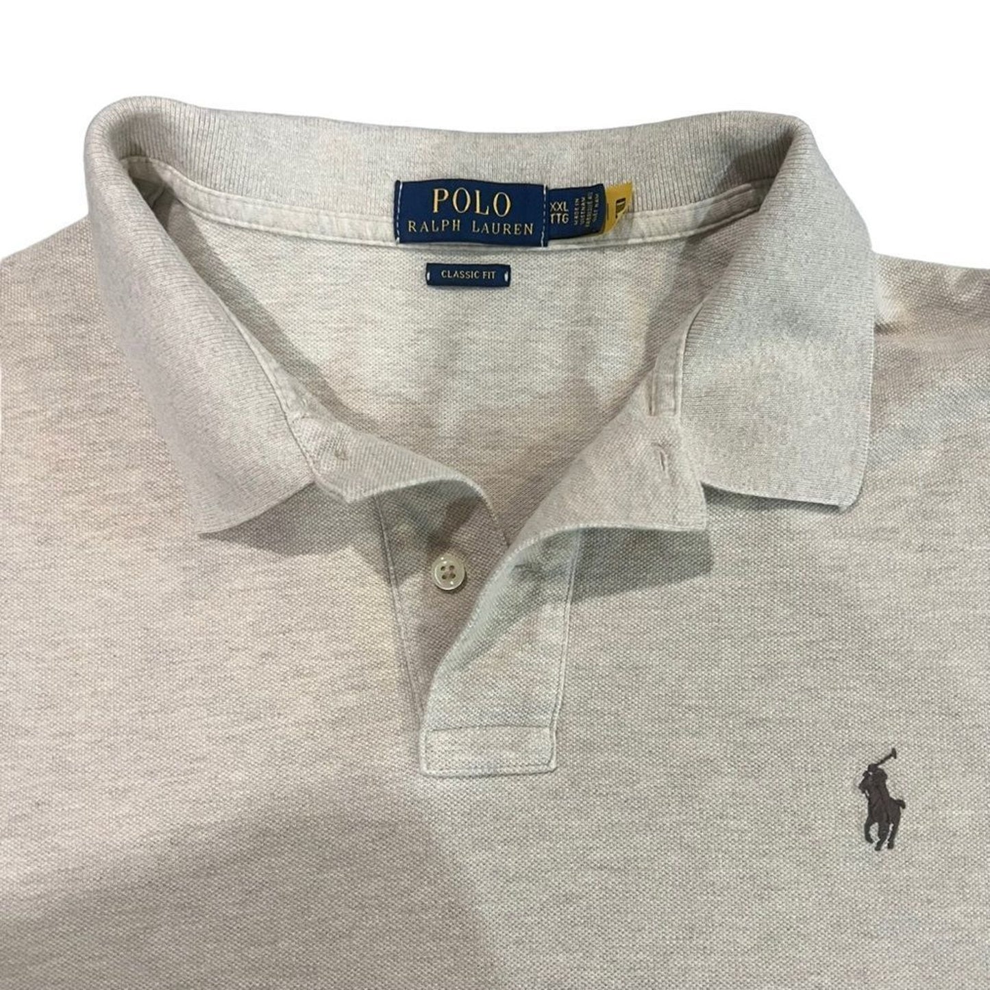 Polo Ralph Lauren Polo Shirt Mens 2XL Beige Classic Fit Black Pony Logo