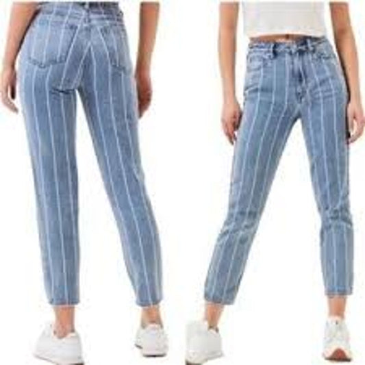 PacSun Women's Mid Rise Striped Mom Jeans Blue Size 24 Relaxed Fit